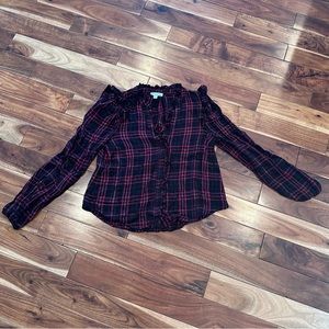 Evereve Red and Black Plaid Blouse